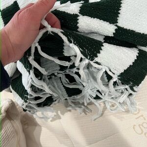 Green and White Checkered Throw Blanket